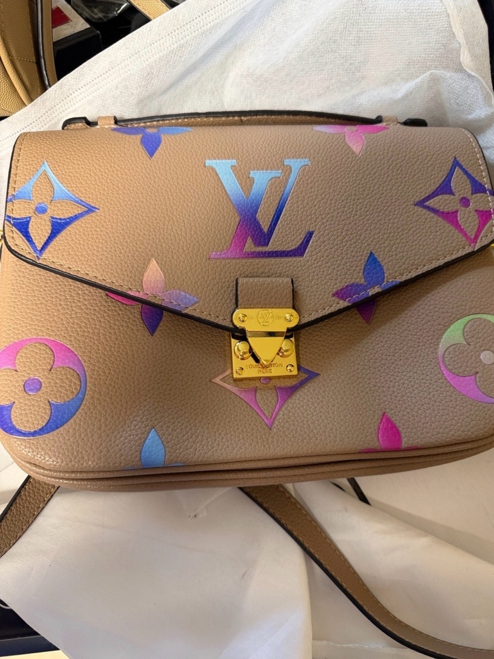 Louis Vuitton Tan Multicolor Monogram Shoulder Bag with Gold Hardware